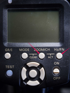 Arrows indicate what to press to "Sync" your flashes